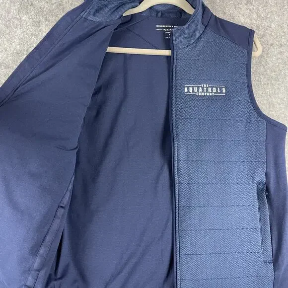 Holderness & Bourne Perry Vest Mens Medium Blue Herringbone Insulated Logo Golf